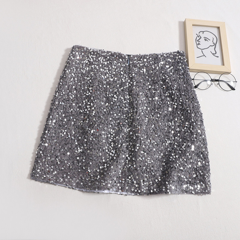 ITOOLIN Fuste șic strălucitoare pentru femei, sexy, cu talie înaltă, subțire, pentru petrecere, fustă în formă de A, vară, elegantă, pentru femei, mini fustă bodycon la birou 2023