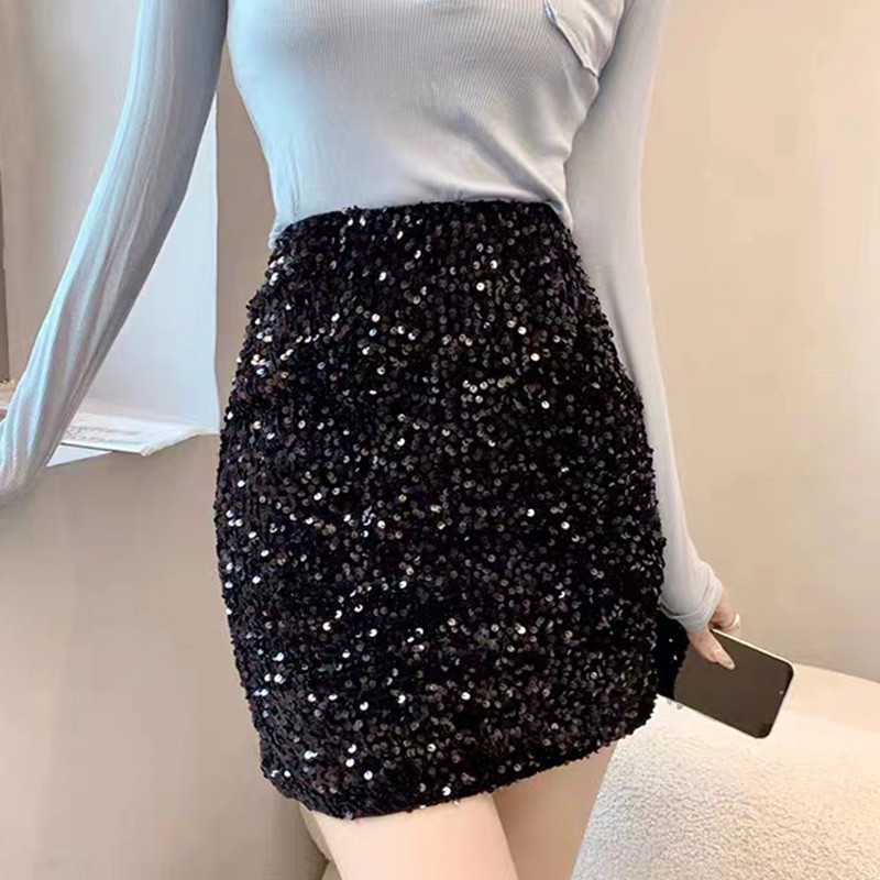 ITOOLIN Fuste șic strălucitoare pentru femei, sexy, cu talie înaltă, subțire, pentru petrecere, fustă în formă de A, vară, elegantă, pentru femei, mini fustă bodycon la birou 2023