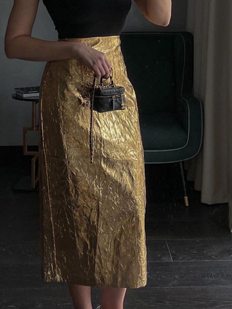 Jednobojna ležerna suknja s podijeljenim preklopima, ljetne 2023. Ženske midi suknje visokog struka Klasična ulična Punk modna jednostavna ženska Falda