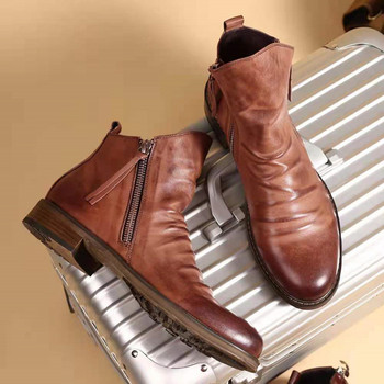 Μπότες για άντρες Δερμάτινα Μόδα Chelsea Μπότες Ψηλοφόρα παπούτσια με φερμουάρ με φούντα Ανοιξιάτικα φθινοπωρινά μποτάκια για άντρες Comfort Plus Size Boots