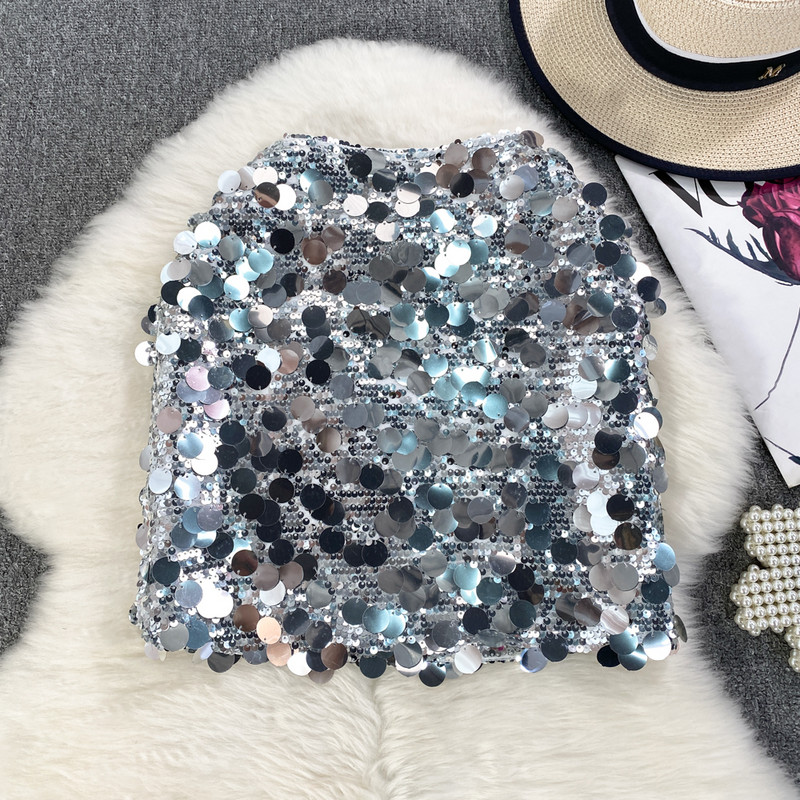 Dámske trblietavé flitrované vysoké pásové sexy krátke sukne, párty móda, vintage luxusné sukne, goth jarné letné oblečenie