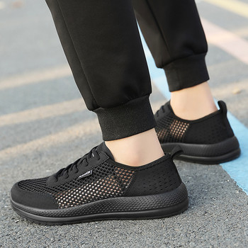 Нови летни плоски мрежести мъжки ежедневни спортни обувки с връзки Модни неплъзгащи се плитки дишащи удобни обувки с мека подметка за мъже