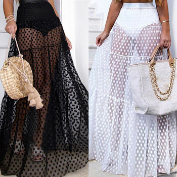 Γυναικείες καλοκαιρινές σαύρες παραλίας Boho Maxi Ψηλόμεση Διαφανής Φούστα Ρετρό Πουά Μακρυές Φούστες Club Party