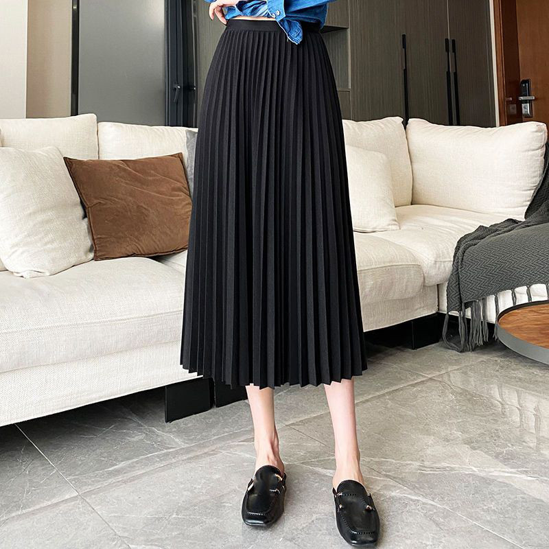 Rimocy elegantna satenska dugačka plisirana suknja ženska proljeće ljeto suknje A kroja s elastičnim strukom za žene uredska divlja zelena midi suknja