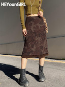 HEYounGIRL Harajuku Vintage A Line Midi Φούστες Gothic Grunge Καλοκαιρινή φούστα χαμηλή μέση Γυναικεία Καλοκαιρινή φλοράλ στάμπα 90s