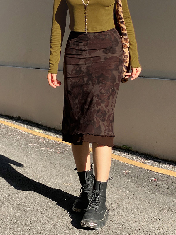 HEYounGIRL Harajuku Vintage A Line Midi Sukne Gothic Grunge Estetic Letná Sukňa s Nízkym Pásom Dámska Letná Kvetinová Potlač 90. Roky