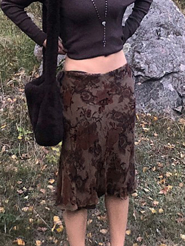 HEYounGIRL Harajuku Vintage A Line Midi Sukne Gothic Grunge Estetic Letná Sukňa s Nízkym Pásom Dámska Letná Kvetinová Potlač 90. Roky