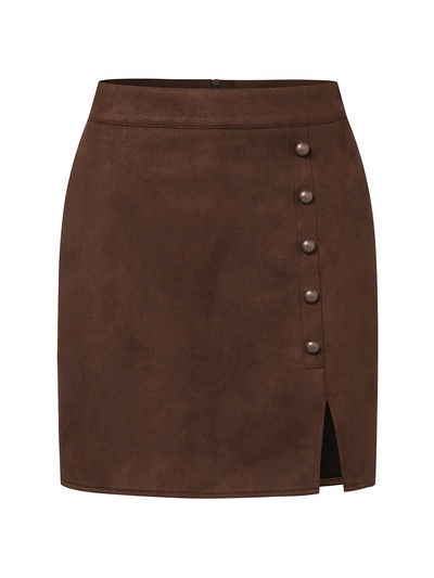 Femeie din piele intoarsa cu fermoar Bandaj subțire, sexy, mini, toamnă, iarnă, coreeană, cu talie înaltă, ocazional, cu fante în linie A, fuste maro bodycon