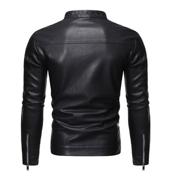 Кожено яке Мъжки ежедневни Slim Fit Pu Biker мотоциклетни кожени якета Мъжка мода Плюс размер 5XL Поларени топли палта със стойка и яка