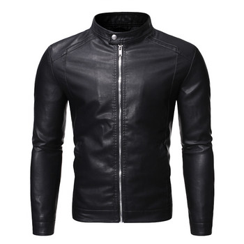 Кожено яке Мъжки ежедневни Slim Fit Pu Biker мотоциклетни кожени якета Мъжка мода Плюс размер 5XL Поларени топли палта със стойка и яка