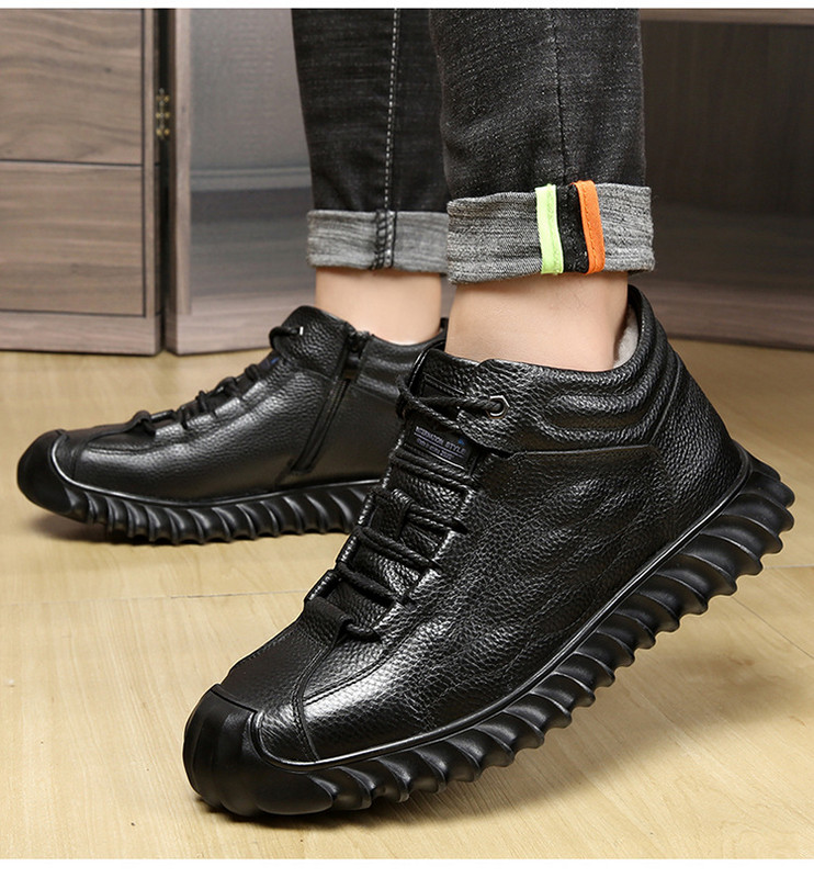 EAGSITY 100% piele de vacă pentru bărbați motociclete anti-alunecare confort cizme moale pentru glezna de lucru pentru zăpadă pantofi sport casual, cu vârf cald, înalți