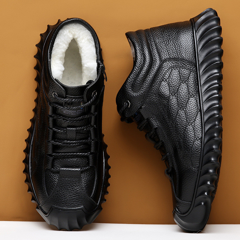 EAGSITY 100% piele de vacă pentru bărbați motociclete anti-alunecare confort cizme moale pentru glezna de lucru pentru zăpadă pantofi sport casual, cu vârf cald, înalți
