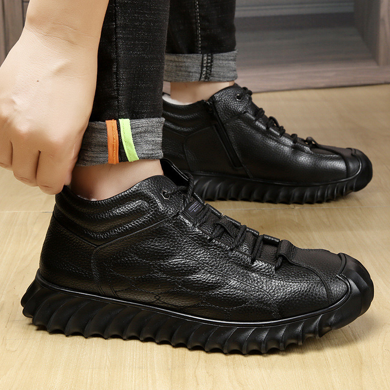 EAGSITY 100% piele de vacă pentru bărbați motociclete anti-alunecare confort cizme moale pentru glezna de lucru pentru zăpadă pantofi sport casual, cu vârf cald, înalți