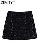 Zevity New Women Fashion Ψηλόμεση παγιέτα Μίνι φούστα σε γραμμή Faldas Mujer Female Chic Zipper Fly Party Slim Vestidos QUN3096