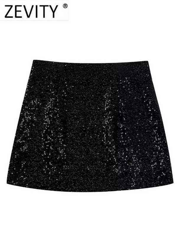 Zevity New Women Fashion Talie înaltă cu paiete O linie Mini fustă Faldas Mujer Femei Chic Fermoar Fly Party Slim Rochii QUN3096