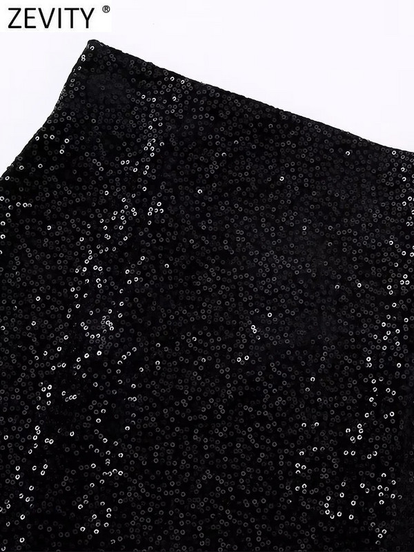 Zevity New Women Fashion Talie înaltă cu paiete O linie Mini fustă Faldas Mujer Femei Chic Fermoar Fly Party Slim Rochii QUN3096