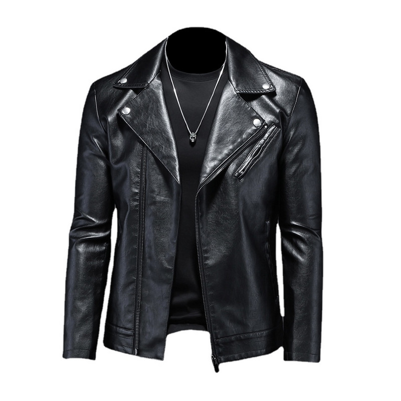 Pánska klopová viacvrecková kožená moderná motocyklová kožená bunda z roku 2023, britský jednoduchý zips, tenký ležérny pánsky odev.
