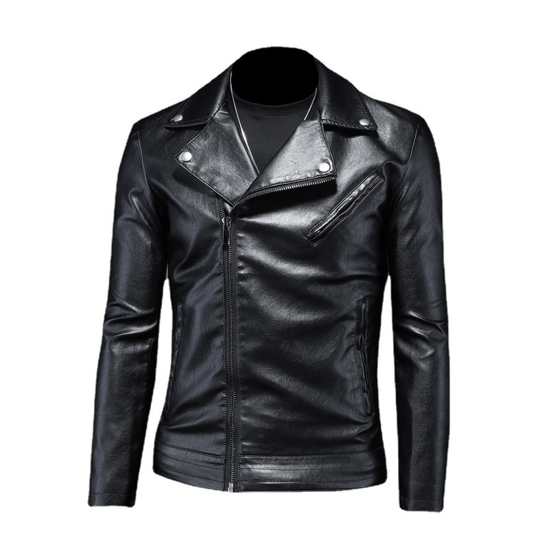 Pánska klopová viacvrecková kožená moderná motocyklová kožená bunda z roku 2023, britský jednoduchý zips, tenký ležérny pánsky odev.