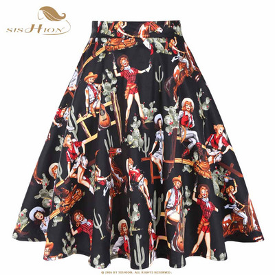 2023. Nova elegantna zelena suknja visokog struka Jednobojna Ljeto Proljeće Swing 50-ih Vintage Retro Rockabilly Midi suknje A kroja Faldas