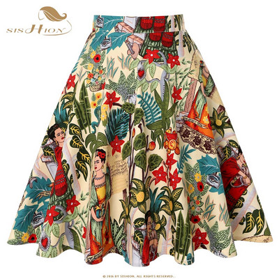 2023. Nova elegantna zelena suknja visokog struka Jednobojna Ljeto Proljeće Swing 50-ih Vintage Retro Rockabilly Midi suknje A kroja Faldas