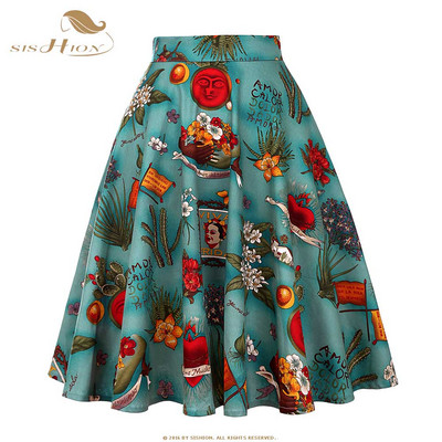 2023. Nova elegantna zelena suknja visokog struka Jednobojna Ljeto Proljeće Swing 50-ih Vintage Retro Rockabilly Midi suknje A kroja Faldas