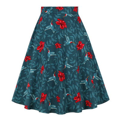 2023. Nova elegantna zelena suknja visokog struka Jednobojna Ljeto Proljeće Swing 50-ih Vintage Retro Rockabilly Midi suknje A kroja Faldas
