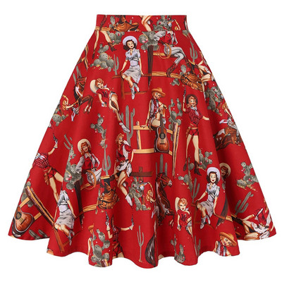 2023. Nova elegantna zelena suknja visokog struka Jednobojna Ljeto Proljeće Swing 50-ih Vintage Retro Rockabilly Midi suknje A kroja Faldas