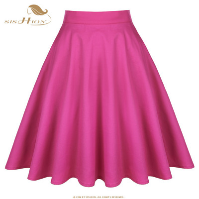 2023. Nova elegantna zelena suknja visokog struka Jednobojna Ljeto Proljeće Swing 50-ih Vintage Retro Rockabilly Midi suknje A kroja Faldas