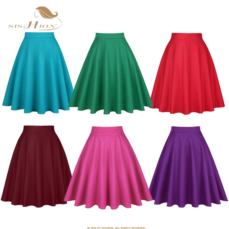 2023. Nova elegantna zelena suknja visokog struka Jednobojna Ljeto Proljeće Swing 50-ih Vintage Retro Rockabilly Midi suknje A kroja Faldas