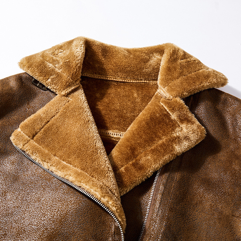 Jachetă din piele cu rever de iarnă Jachetă groasă de pluș Jachetă de motocicletă pentru bărbați Jachetă pentru bărbați la moda de stradă coreeană Jachetă pentru bărbați de înaltă calitate