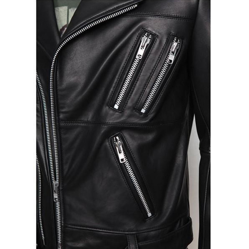 Jachetă din piele pentru motocicletă pentru bărbați, marcă coreeană, cu fermoar, negru, pentru motociclist, pentru bărbați.