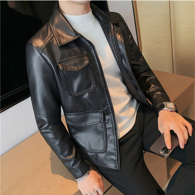 2023. Muške pu kožne jakne Jesenska ležerna motociklistička jakna Bikerski kaputi od umjetne kože Kaput s patentnim zatvaračem na džepu Muška odjeća S-4XL