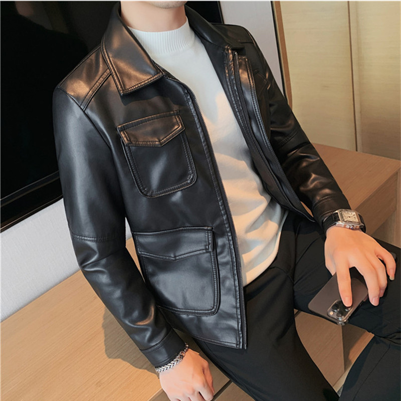 2023. Muške pu kožne jakne Jesenska ležerna motociklistička jakna Bikerski kaputi od umjetne kože Kaput s patentnim zatvaračem na džepu Muška odjeća S-4XL