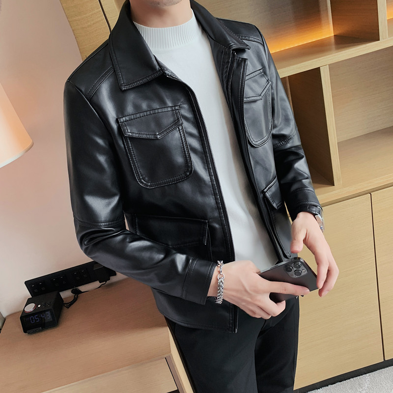 2023. Muške pu kožne jakne Jesenska ležerna motociklistička jakna Bikerski kaputi od umjetne kože Kaput s patentnim zatvaračem na džepu Muška odjeća S-4XL