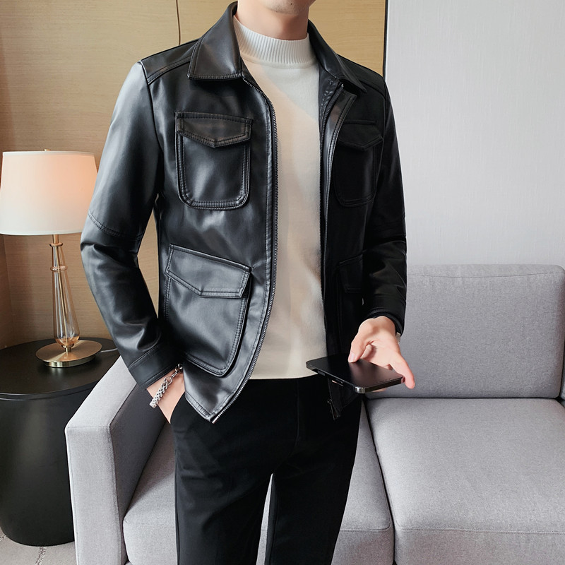 2023. Muške pu kožne jakne Jesenska ležerna motociklistička jakna Bikerski kaputi od umjetne kože Kaput s patentnim zatvaračem na džepu Muška odjeća S-4XL