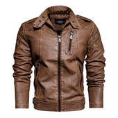 Jesenná zimná pánska kožená bunda so stojacím golierom, jednofarebný štíhly outfit, pánsky streetwear, motocyklová kožená bunda s PU kabátom