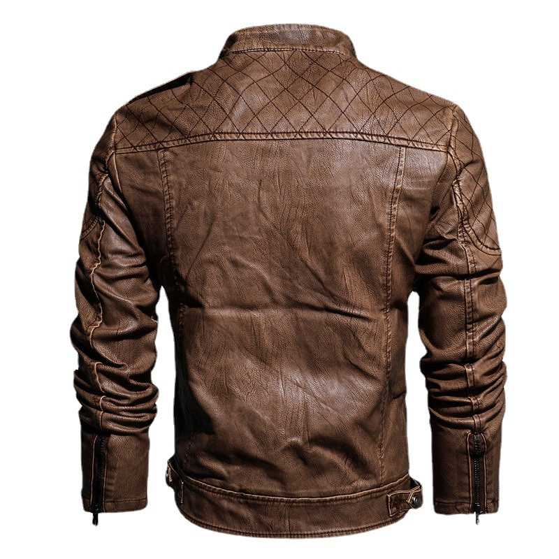 Jesenná zimná pánska kožená bunda so stojacím golierom, jednofarebný štíhly outfit, pánsky streetwear, motocyklová kožená bunda s PU kabátom