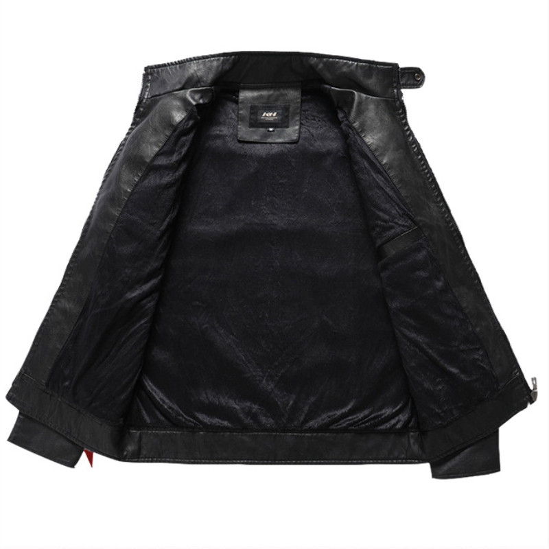 Jesenná zimná pánska kožená bunda so stojacím golierom, jednofarebný štíhly outfit, pánsky streetwear, motocyklová kožená bunda s PU kabátom