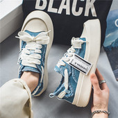 Nové jarné pánske plátené topánky s hrubou podrážkou a šnurovaním, ležérne, protišmykové, priedušné, univerzálne, trendy, pevné topánky pre mužov 2023