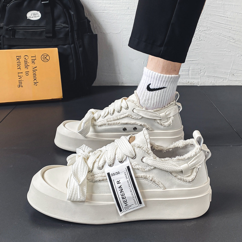 Nové jarné pánske plátené topánky s hrubou podrážkou a šnurovaním, ležérne, protišmykové, priedušné, univerzálne, trendy, pevné topánky pre mužov 2023