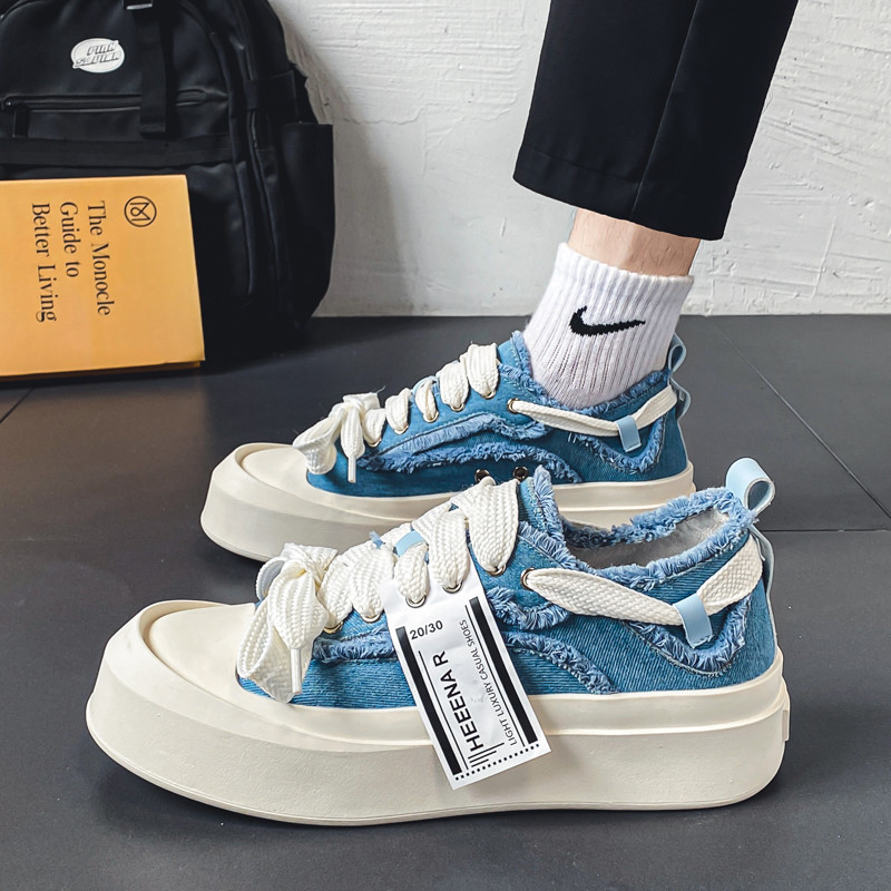 Nové jarné pánske plátené topánky s hrubou podrážkou a šnurovaním, ležérne, protišmykové, priedušné, univerzálne, trendy, pevné topánky pre mužov 2023