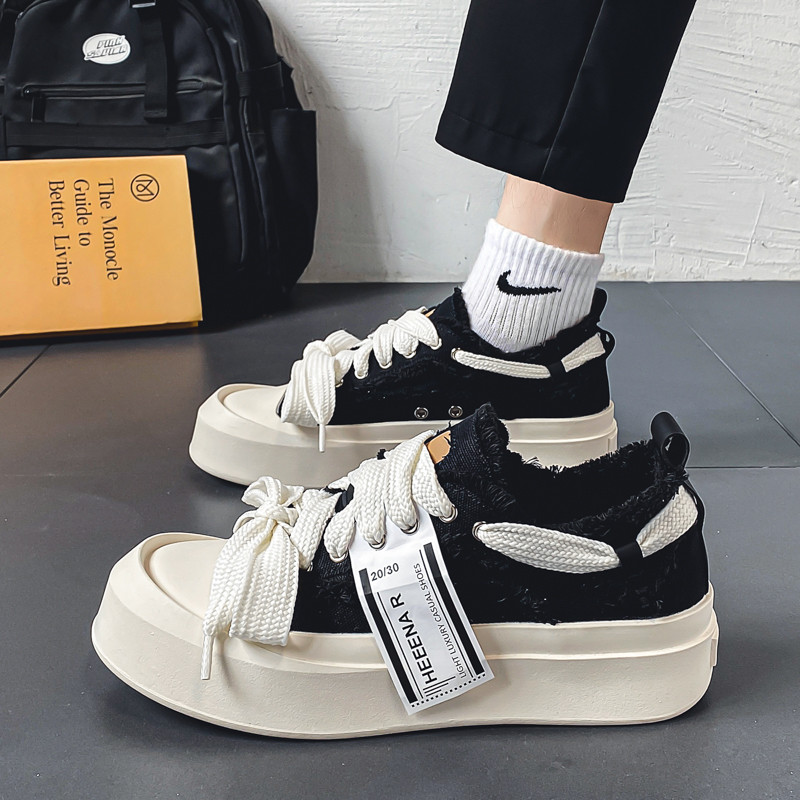 Nové jarné pánske plátené topánky s hrubou podrážkou a šnurovaním, ležérne, protišmykové, priedušné, univerzálne, trendy, pevné topánky pre mužov 2023