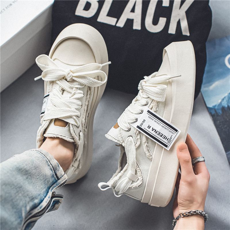 Nové jarné pánske plátené topánky s hrubou podrážkou a šnurovaním, ležérne, protišmykové, priedušné, univerzálne, trendy, pevné topánky pre mužov 2023