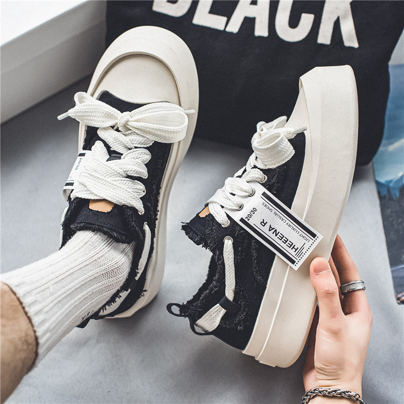 Nové jarné pánske plátené topánky s hrubou podrážkou a šnurovaním, ležérne, protišmykové, priedušné, univerzálne, trendy, pevné topánky pre mužov 2023