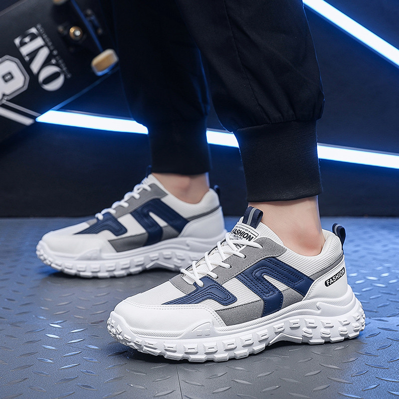 Nove proljetne mrežaste tenisice s debelim potplatom na vezanje, muške ležerne, protuklizne, udobne mekane potplate, prozračne muške vulkanizirane cipele