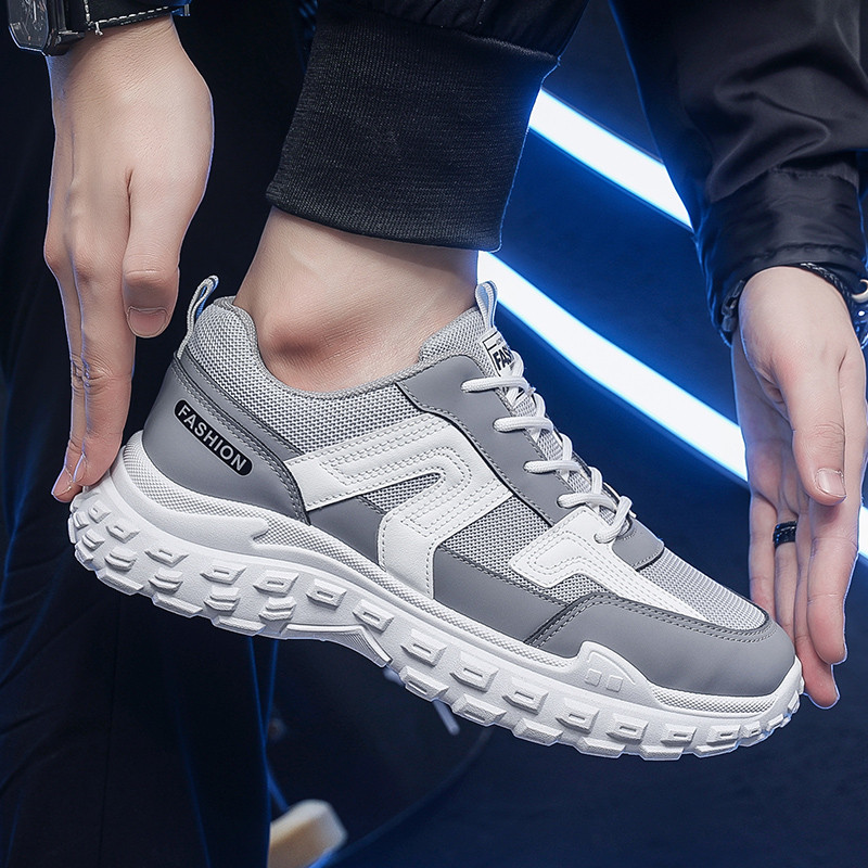 Nove proljetne mrežaste tenisice s debelim potplatom na vezanje, muške ležerne, protuklizne, udobne mekane potplate, prozračne muške vulkanizirane cipele