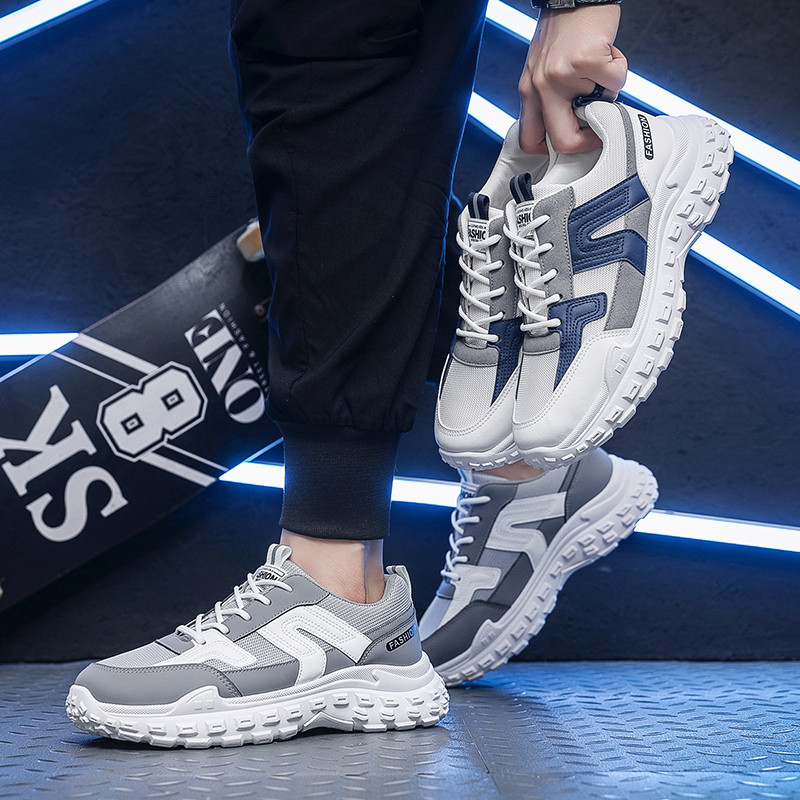 Nove proljetne mrežaste tenisice s debelim potplatom na vezanje, muške ležerne, protuklizne, udobne mekane potplate, prozračne muške vulkanizirane cipele