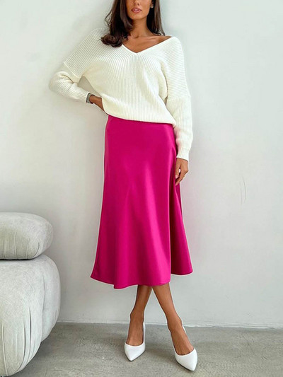 Fuste din satin de mătase pentru femei, stil coreean, șampanie, birou, cu talie înaltă, fustă A-line, elegantă, solidă, lungă, fustă creion 2023