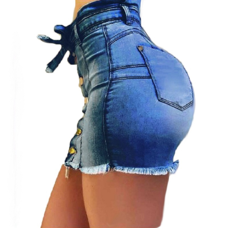 Fuste de denim de vară pentru femei, cu talie înaltă, cu nasturi, cu bandaj, fuste de blugi, pentru femei, cu ciucuri, fuste scurte