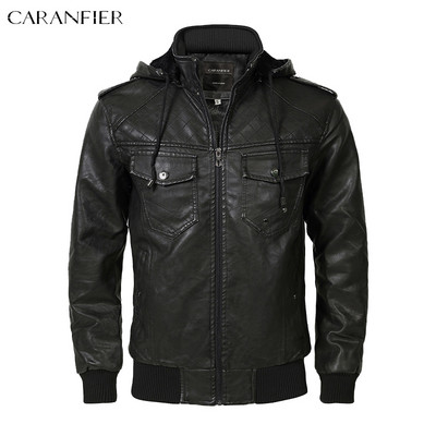 CARANFIER Jachetă din piele PU pentru bărbați, locomotivă, haine de iarnă, căptușite cu lână, pentru motocicliști, îmbrăcăminte exterioară caldă